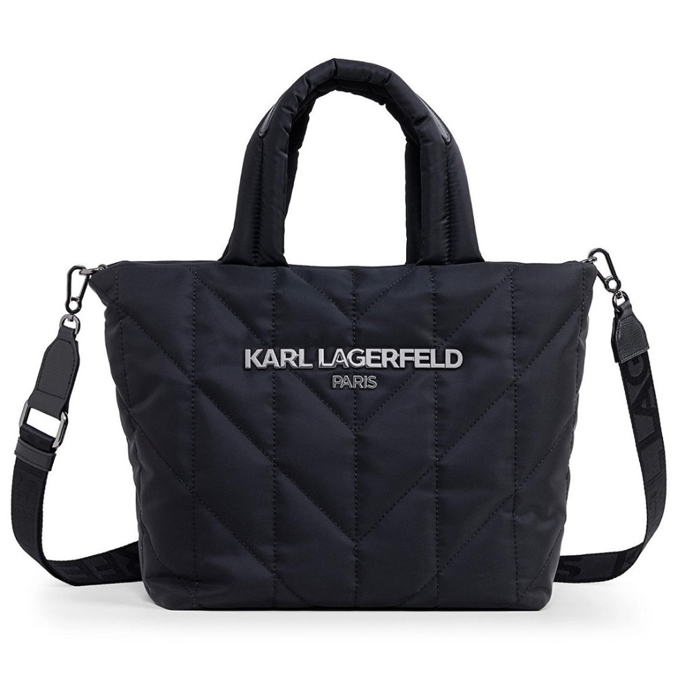 Karl Lagerfeld Paris Black Quilted Nylon Tote Crossbody w/ Strap & Dust Bag